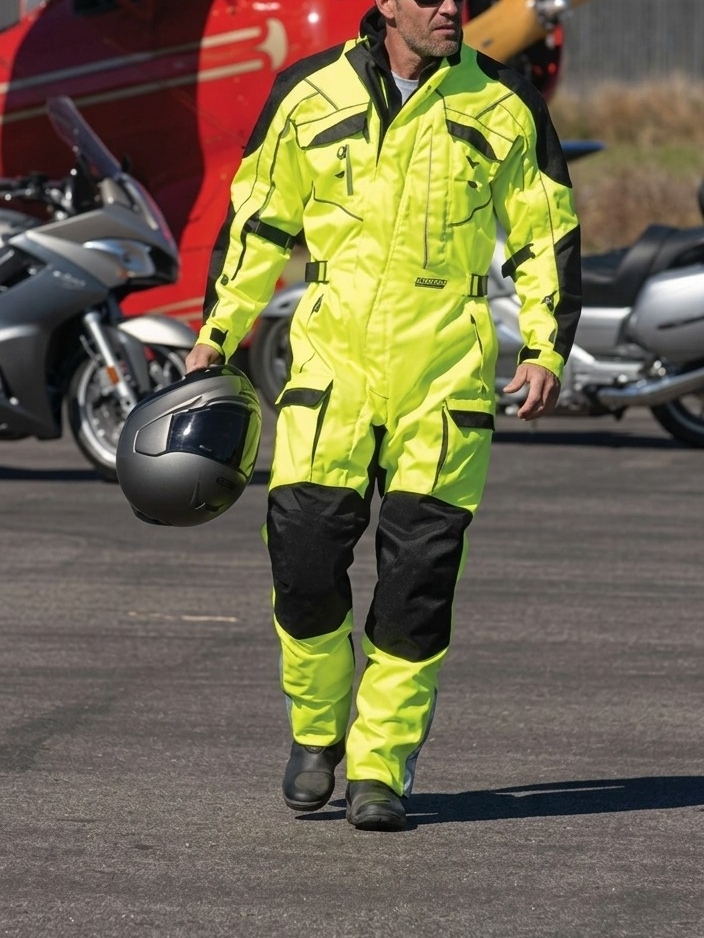 Olympia Moto Sports One Piece Hi Viz Motorcycle Riding Suit Cordura Size Xl